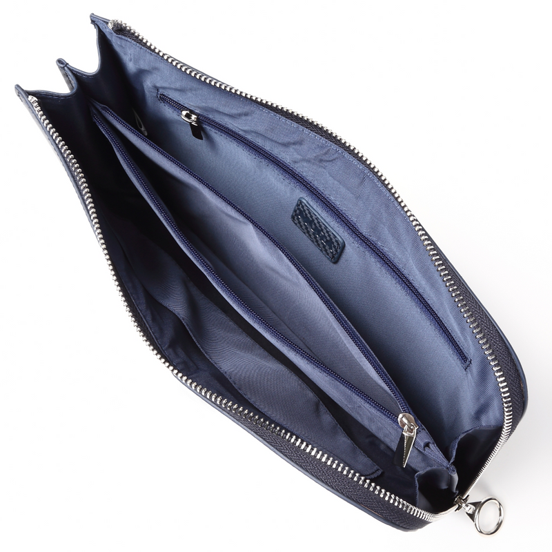 コードバン調/カーボン レザー L字ファスナー コンパクト クラッチバッグ