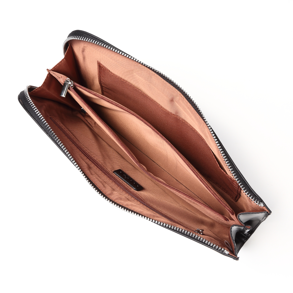 コードバン調/カーボン レザー L字ファスナー コンパクト クラッチバッグ