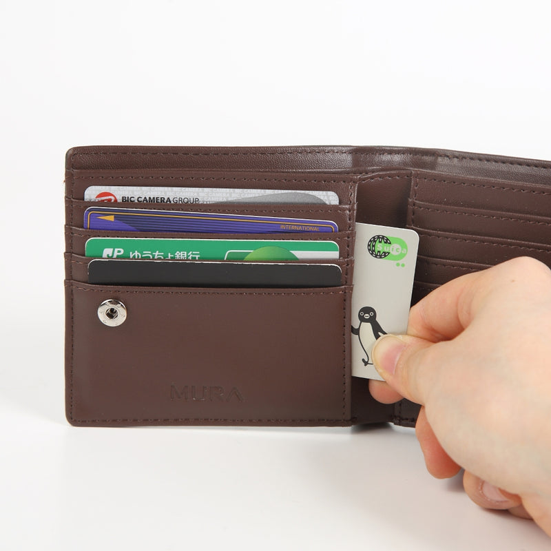 イタリアンレザー スキミング防止機能付き BOX型コイン収納 二つ折り財布